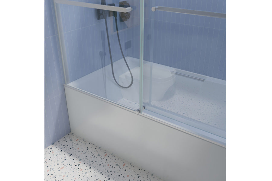 TONA 56" - 60" W x 65'' H Frameless Double Sliding Tub Door, Bypass Tub Door Clear Glass Soft Closing, 23D02-T60BN Brushed Nickel