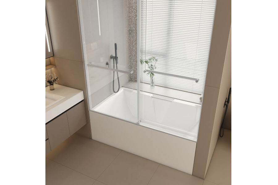 TONA 56" - 60" W x 65'' H Frameless Double Sliding Tub Door, Bypass Tub Door Clear Glass Soft Closing, 23D02-T60BN Brushed Nickel