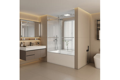 TONA 56" - 60" W x 65'' H Frameless Double Sliding Tub Door, Bypass Tub Door Clear Glass Soft Closing, 23D02-T60BN Brushed Nickel