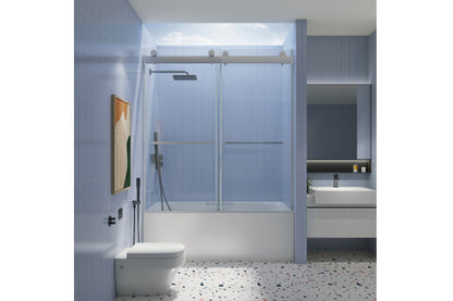 TONA 56" - 60" W x 65'' H Frameless Double Sliding Tub Door, Bypass Tub Door Clear Glass Soft Closing, 23D02-T60BN Brushed Nickel