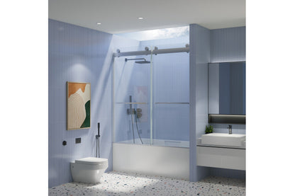 TONA 56"-60" W x 65'' H Frameless Double Sliding Tub Door, Bypass Tub Door Clear Glass Soft Closing in Chrome 23D02-T60C