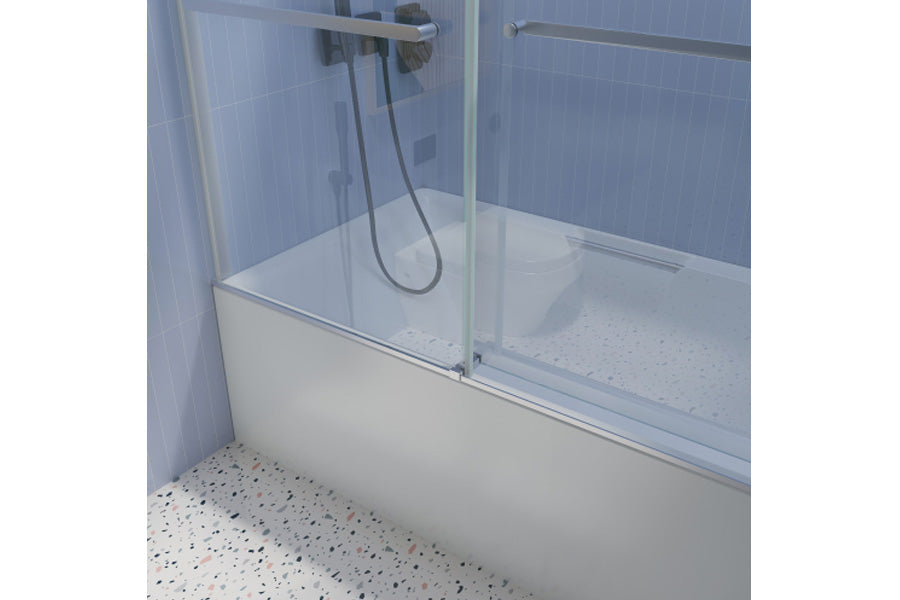 TONA 56"-60" W x 65'' H Frameless Double Sliding Tub Door, Bypass Tub Door Clear Glass Soft Closing in Chrome 23D02-T60C