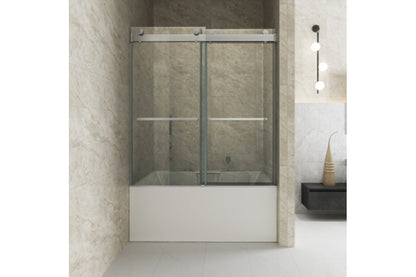 TONA 56"-60" W x 65'' H Frameless Double Sliding Tub Door, Bypass Tub Door Clear Glass Soft Closing in Chrome 23D02-T60C