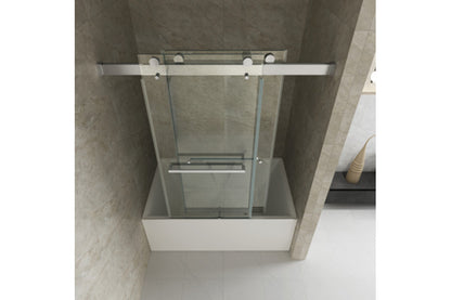 TONA 56"-60" W x 65'' H Frameless Double Sliding Tub Door, Bypass Tub Door Clear Glass Soft Closing in Chrome 23D02-T60C