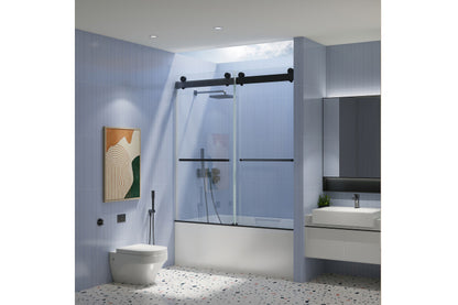 TONA 56"- 60" W x 65'' H Frameless Double Sliding Tub Door, Bypass Tub Door Clear Glass Soft Closing, 23D02-T60MB Matte Black