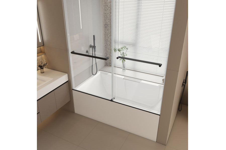TONA 56"- 60" W x 65'' H Frameless Double Sliding Tub Door, Bypass Tub Door Clear Glass Soft Closing, 23D02-T60MB Matte Black