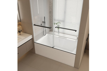TONA 56"- 60" W x 65'' H Frameless Double Sliding Tub Door, Bypass Tub Door Clear Glass Soft Closing, 23D02-T60MB Matte Black