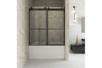 TONA 56"- 60" W x 65'' H Frameless Double Sliding Tub Door, Bypass Tub Door Clear Glass Soft Closing, 23D02-T60MB Matte Black
