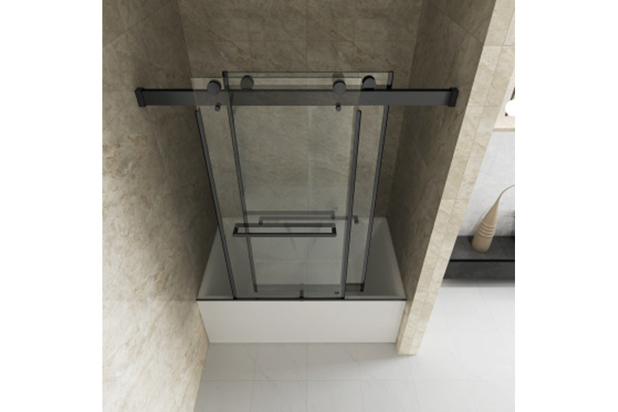 TONA 56"- 60" W x 65'' H Frameless Double Sliding Tub Door, Bypass Tub Door Clear Glass Soft Closing, 23D02-T60MB Matte Black