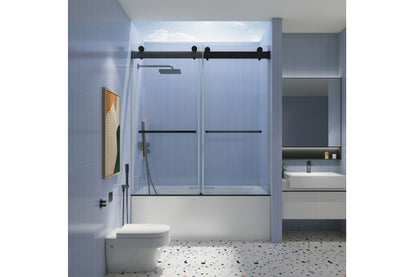 TONA 56"- 60" W x 65'' H Frameless Double Sliding Tub Door, Bypass Tub Door Clear Glass Soft Closing, 23D02-T60MB Matte Black