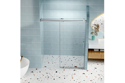 TONA 56" - 60" W x 76" H Frameless Shower Door Soft-closing Single Sliding, 1/4" (6mm) Tempered Glass with Explosion-proof Coating, 24D01-60BNX Brushed Nickel