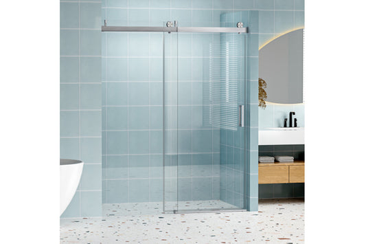 TONA 56" - 60" W x 76" H Frameless Shower Door Soft-closing Single Sliding, 1/4" (6mm) Tempered Glass with Explosion-proof Coating, 24D01-60BNX Brushed Nickel