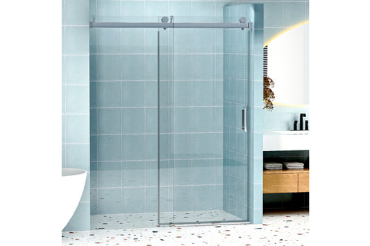 TONA 56" - 60" W x 76" H Frameless Soft-closing Single Sliding Shower Door, 1/4" Tempered Glass with Explosion-proof Coating, Chrome 24D01-60CHX