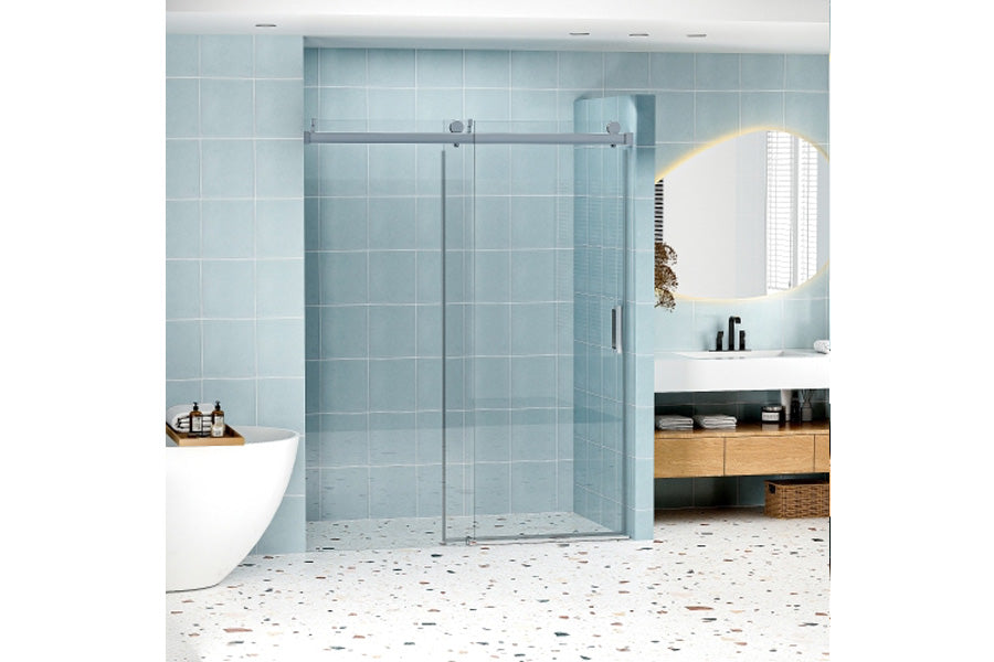 TONA 56" - 60" W x 76" H Frameless Soft-closing Single Sliding Shower Door, 1/4" Tempered Glass with Explosion-proof Coating, Chrome 24D01-60CHX