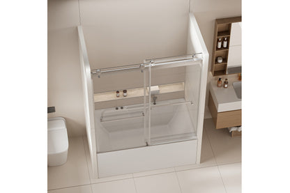 TONA 56-60 in. W x 62 in. H Frameless Double Sliding Tub Door, Bypass Tub Shower Door Soft Closing, Chrome 24D02-T60CHX