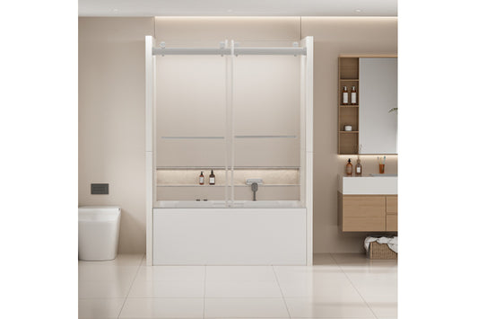 TONA 56-60 in. W x 62 in. H Frameless Double Sliding Tub Door, Bypass Tub Shower Door Soft Closing, Chrome 24D02-T60CHX