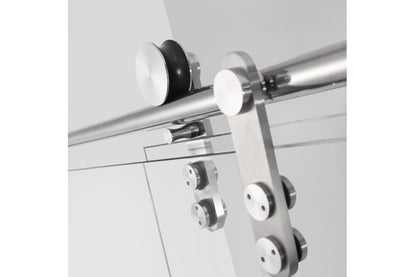 TONA 56-60 in. W x 76 in. H Frameless Shower Door, Single Sliding 5/16" (8mm) Clear Tempered Glass Shower Door with Explosion-Proof Film, Stainless Steel Hardware, Brushed Nickel 24D210-60BN-COMBO