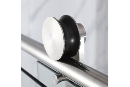TONA 56-60 in. W x 76 in. H Frameless Shower Door, Single Sliding 5/16" (8mm) Clear Tempered Glass Shower Door with Explosion-Proof Film, Stainless Steel Hardware, Brushed Nickel 24D210-60BN-COMBO