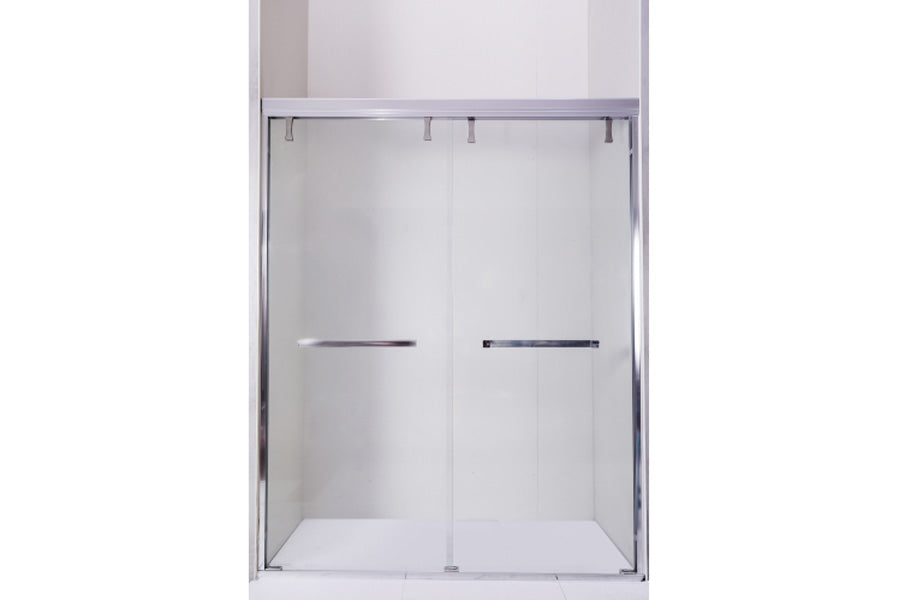 TONA 44 - 48 in. W x 72 in. H Semi-Frameless Shower Door, Double Sliding Shower Door, 1/4" (6mm) Clear Tempered Glass Shower Door with Explosion-Proof Film, Chrome 24D212S-48C
