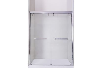 TONA 44 - 48 in. W x 72 in. H Semi-Frameless Shower Door, Double Sliding Shower Door, 1/4" (6mm) Clear Tempered Glass Shower Door with Explosion-Proof Film, Chrome 24D212S-48C