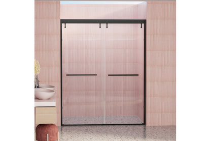 TONA 44-48 in. W x 72 in. H Semi-Frameless Shower Door, Double Sliding Shower Door, 1/4" (6mm) Clear Tempered Glass Shower Door with Explosion-Proof Film, Matte Black 24D212S-48MB