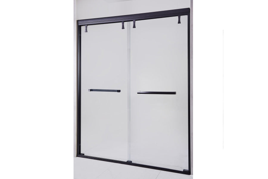 TONA 44-48 in. W x 72 in. H Semi-Frameless Shower Door, Double Sliding Shower Door, 1/4" (6mm) Clear Tempered Glass Shower Door with Explosion-Proof Film, Matte Black 24D212S-48MB
