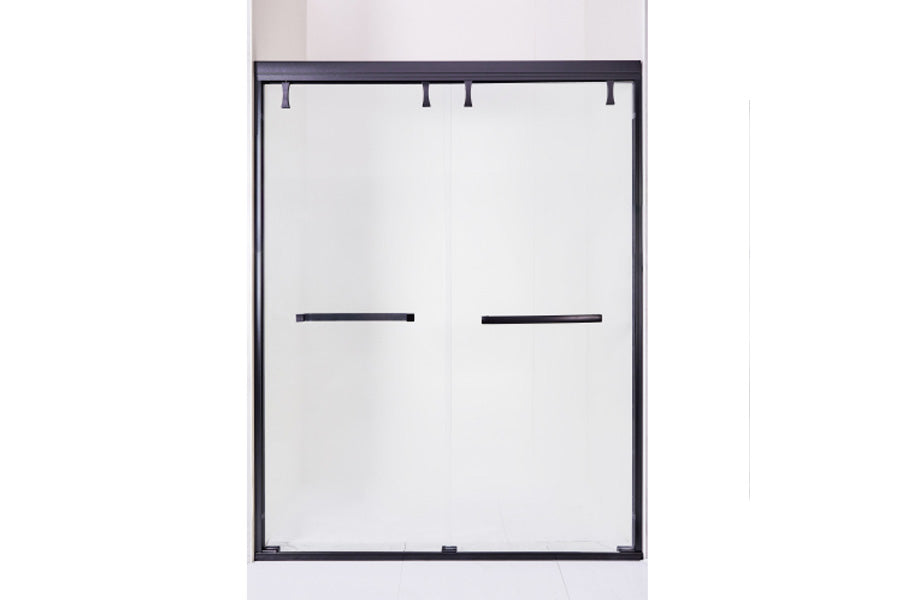 TONA 44-48 in. W x 72 in. H Semi-Frameless Shower Door, Double Sliding Shower Door, 1/4" (6mm) Clear Tempered Glass Shower Door with Explosion-Proof Film, Matte Black 24D212S-48MB