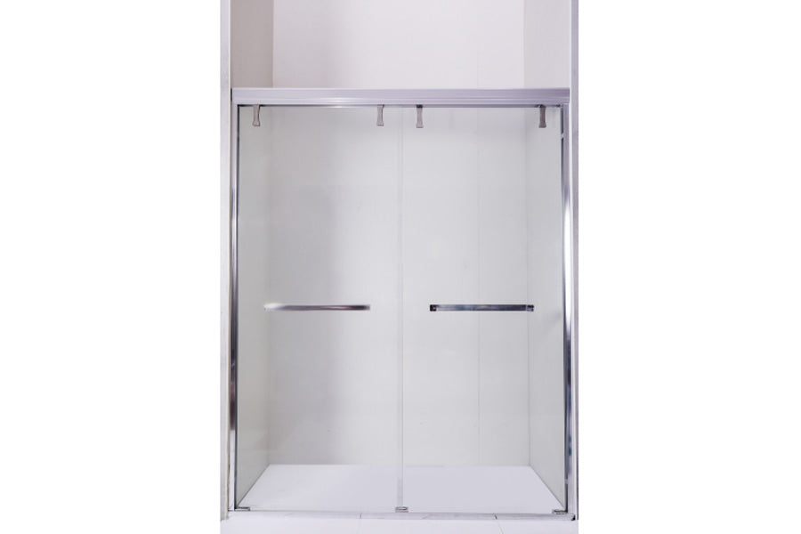 TONA 56 - 60 in. W x 72 in. H Semi-Frameless Shower Door, Double Sliding Shower Door, 1/4" (6mm) Clear Tempered Glass Shower Door with Explosion-Proof Film, Brushed Nickel 24D212S-60BN