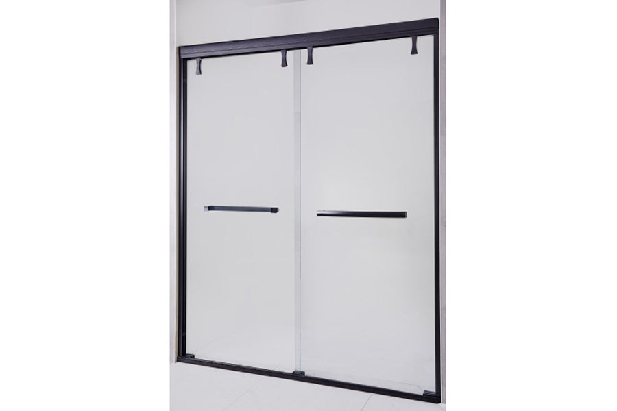 TONA 56 - 60 in. W x 72 in. H Semi-Frameless Shower Door, Double Sliding Shower Door, 1/4" (6mm) Clear Tempered Glass Shower Door with Explosion-Proof Film, Matte Black 24D212S-60MB