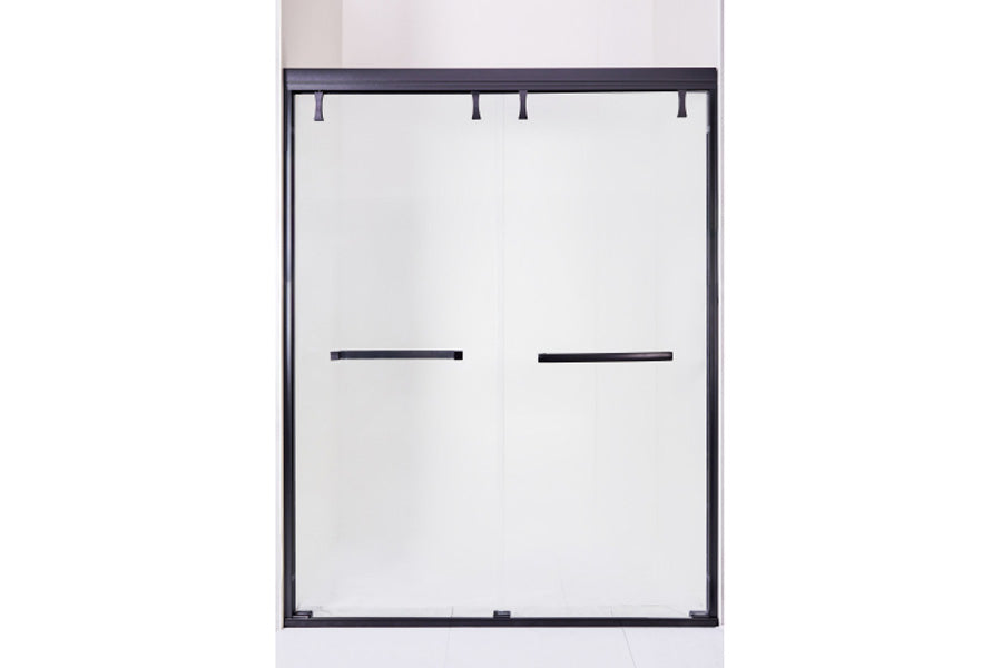 TONA 56 - 60 in. W x 72 in. H Semi-Frameless Shower Door, Double Sliding Shower Door, 1/4" (6mm) Clear Tempered Glass Shower Door with Explosion-Proof Film, Matte Black 24D212S-60MB